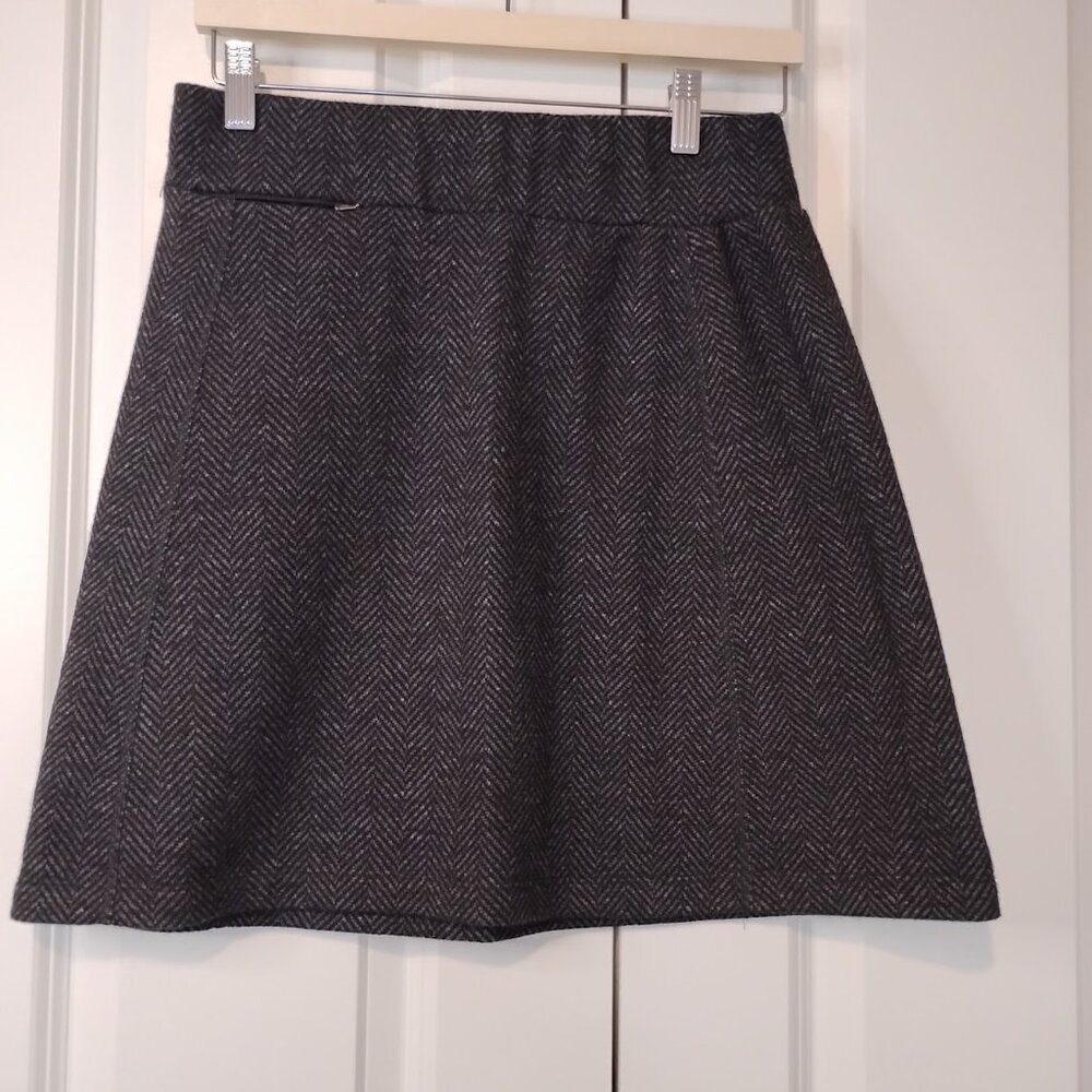 IBEX Women's Black White Herringbone Wool Blend A-Line Mini Skirt Size S